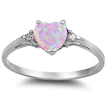 Load image into Gallery viewer, Sterling Silver Pink Opal Heart Ring with CZ stoneAnd Width  7mm