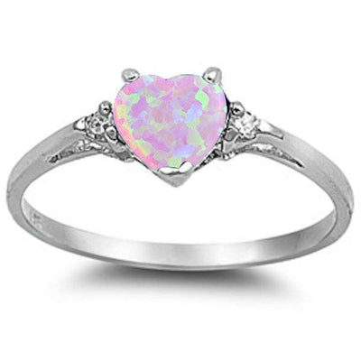 Sterling Silver Pink Opal Heart Ring with CZ stoneAnd Width  7mm