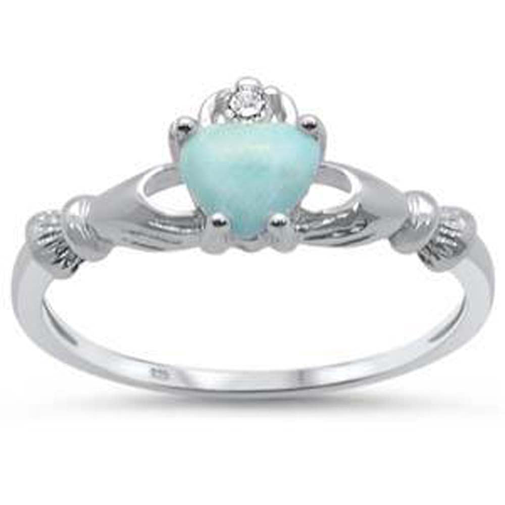 Sterling Silver Natural Larimar Claddagh Ring