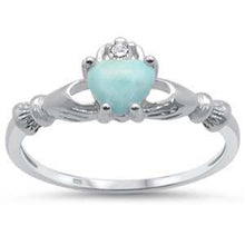 Load image into Gallery viewer, Sterling Silver Natural Larimar Claddagh Ring