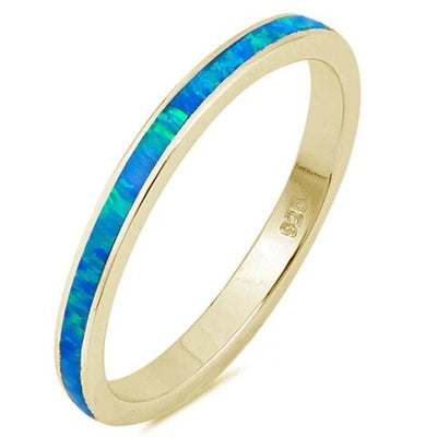 Sterling Silver Blue Opal Band Ring