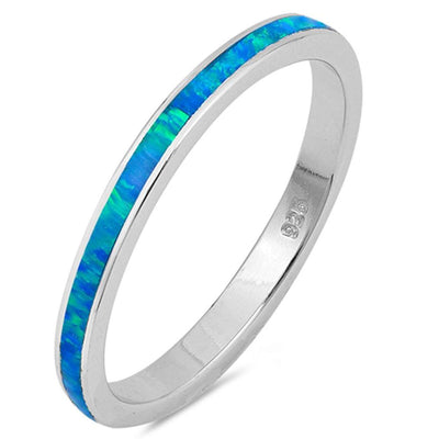 Sterling Silver Blue Opal Band Ring with CZ stoneAnd Width  3mm