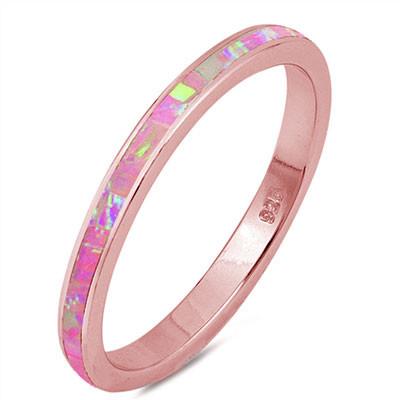 Sterling Silver Rose Gold Plated Pink Opal Band  Ring