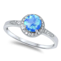 Sterling Silver Blue Fire Opal & Cz Ring with CZ stone