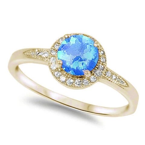 Sterling Silver Blue Fire Opal And Cubic Zirconia Ring