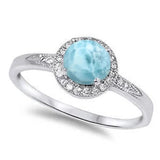 Sterling Silver Halo Natural Larimar And White Cubic Zirconia Ring
