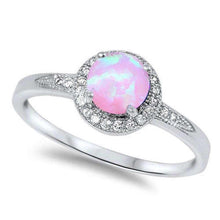 Load image into Gallery viewer, Sterling Silver Pink Fire Opal Ring with CZ stoneAnd Width  8mm