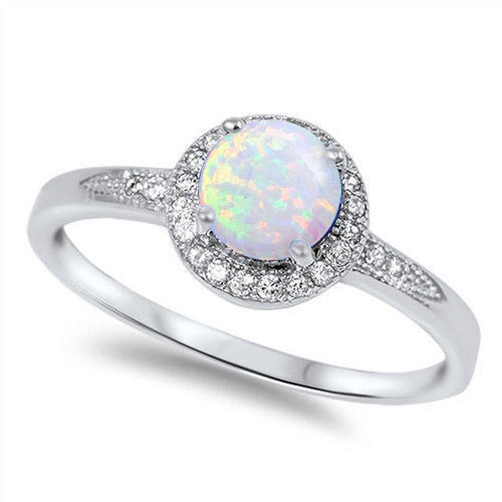 Sterling Silver White Fire Opal & Cz Ring with CZ stone