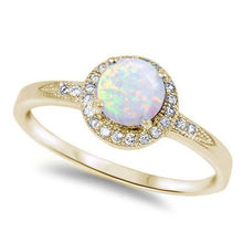 Load image into Gallery viewer, Sterling Silver Yellow Gold Plated White Opal and Cubic Zirconia Ring