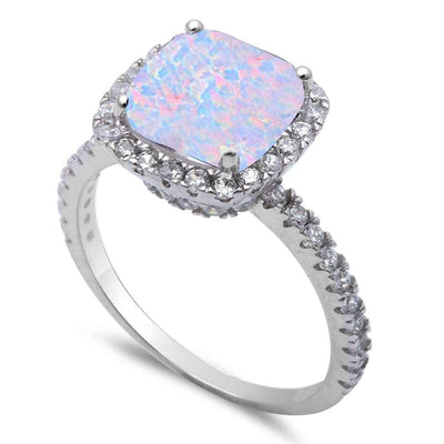 Sterling Silver White Opal & Cz Ring with CZ stoneAnd Width  12mm