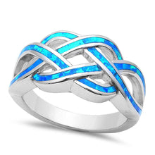 Load image into Gallery viewer, Sterling Silver Blue Opal Celtic Design Ring with CZ stoneAnd Width  10 mm