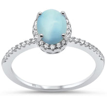 Load image into Gallery viewer, Sterling Silver Natural Oval Larimar And Cubic Zirconia Engagement Ring