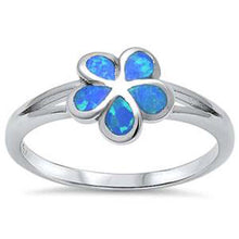 Load image into Gallery viewer, Sterling Silver Blue Opal Plumeria Ring with CZ stoneAnd Width  9mm