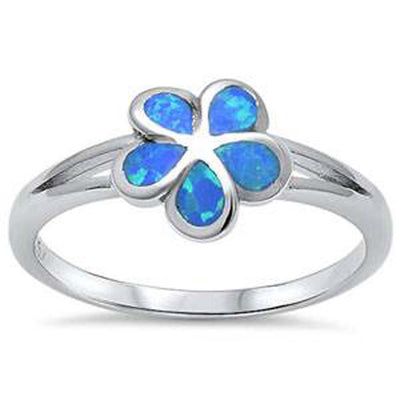 Sterling Silver Blue Opal Plumeria Ring with CZ stoneAnd Width  9mm