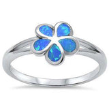 Sterling Silver Blue Opal Plumeria Ring with CZ stoneAnd Width  9mm