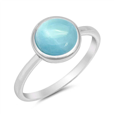 Sterling Silver Natural Round Larimar Ring