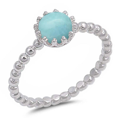 Sterling Silver Natural Round Larimar Crown Ring