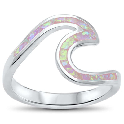 Sterling Silver Wave Ocean Beach Pink Opal Ring, Width 11mm