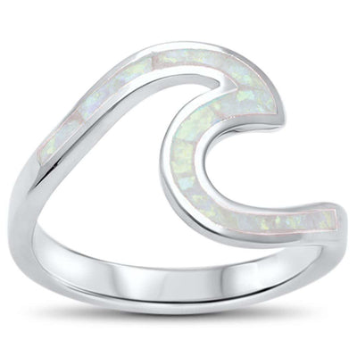 Sterling Silver Wave Ocean Beach White Opal  Ring