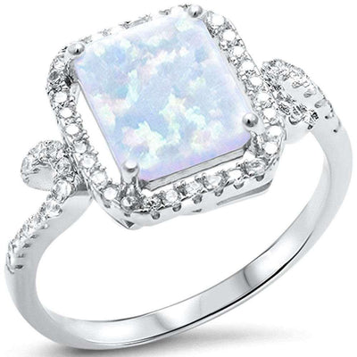 Sterling Silver Radiant Cut White Opal & Cubic Zirconia Ring with CZ stoneAndWidth 13mm