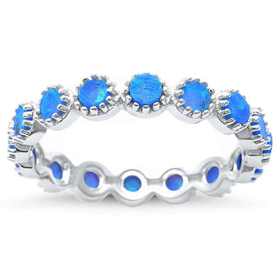 Sterling Silver Round Blue Opal Eternity Ring with CZ stoneAndWidth 3.5mm