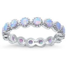 Load image into Gallery viewer, Sterling Silver Round White Opal Eternity Ring with CZ stone And Width 3.5mm