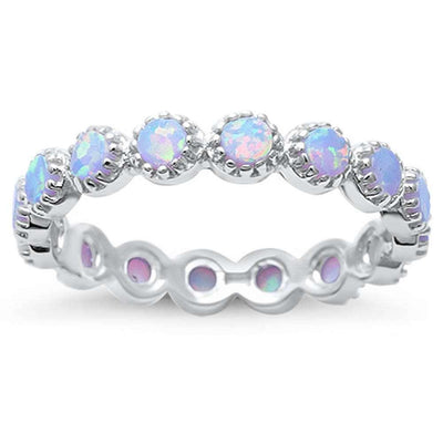Sterling Silver Round White Opal Eternity Ring with CZ stone And Width 3.5mm