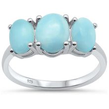 Load image into Gallery viewer, Sterling Silver Oval Three Stone Natural Round Larimar Ring