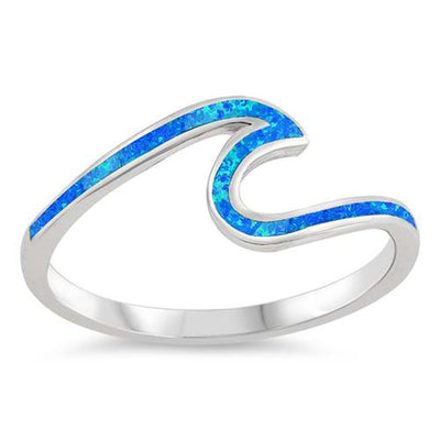 Sterling Silver Blue Opal Wave Design Ring