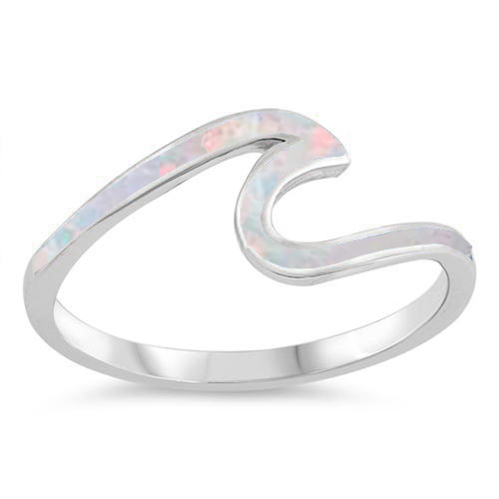 Sterling Silver White Opal Wave Ring - silverdepot