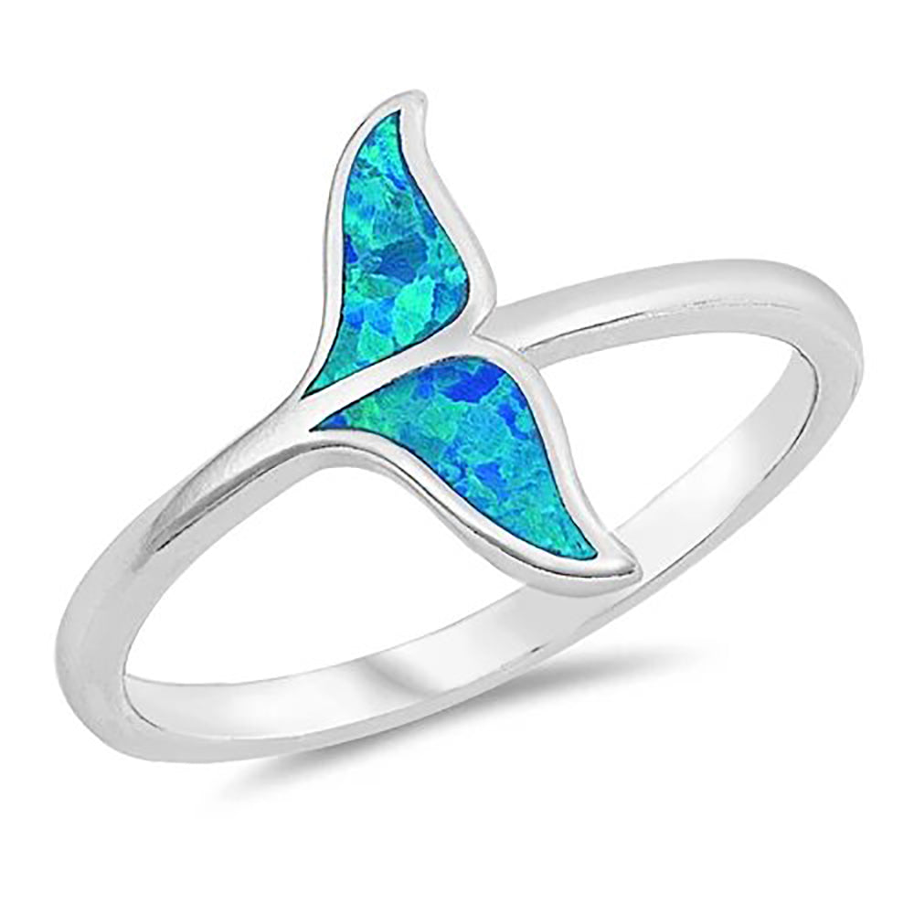 Sterling Silver Blue Opal Whale Tale Design Ring
