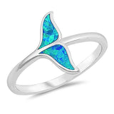 Sterling Silver Blue Opal Whale Tale Design Ring