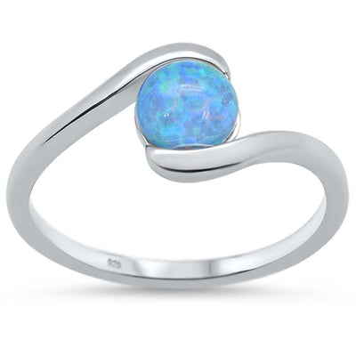 Sterling Silver Round Blue Opal Ring