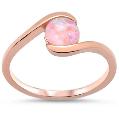 Sterling Silver Rose Gold Plated Round Pink Opal Ring
