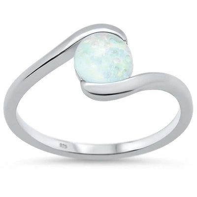 Sterling Silver Round White Opal Ring