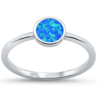 Sterling Silver Round Blue Opal Ring