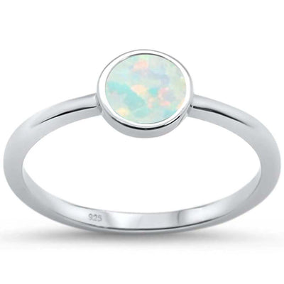 Sterling Silver Round White Opal Ring