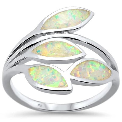 Sterling Silver White Opal Olive Branch Tree Leaf Ring