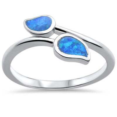 Sterling Silver Blue Opal Leaf Design Ring