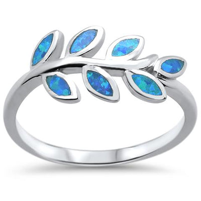 Sterling Silver Blue Opal Leaf Design Ring