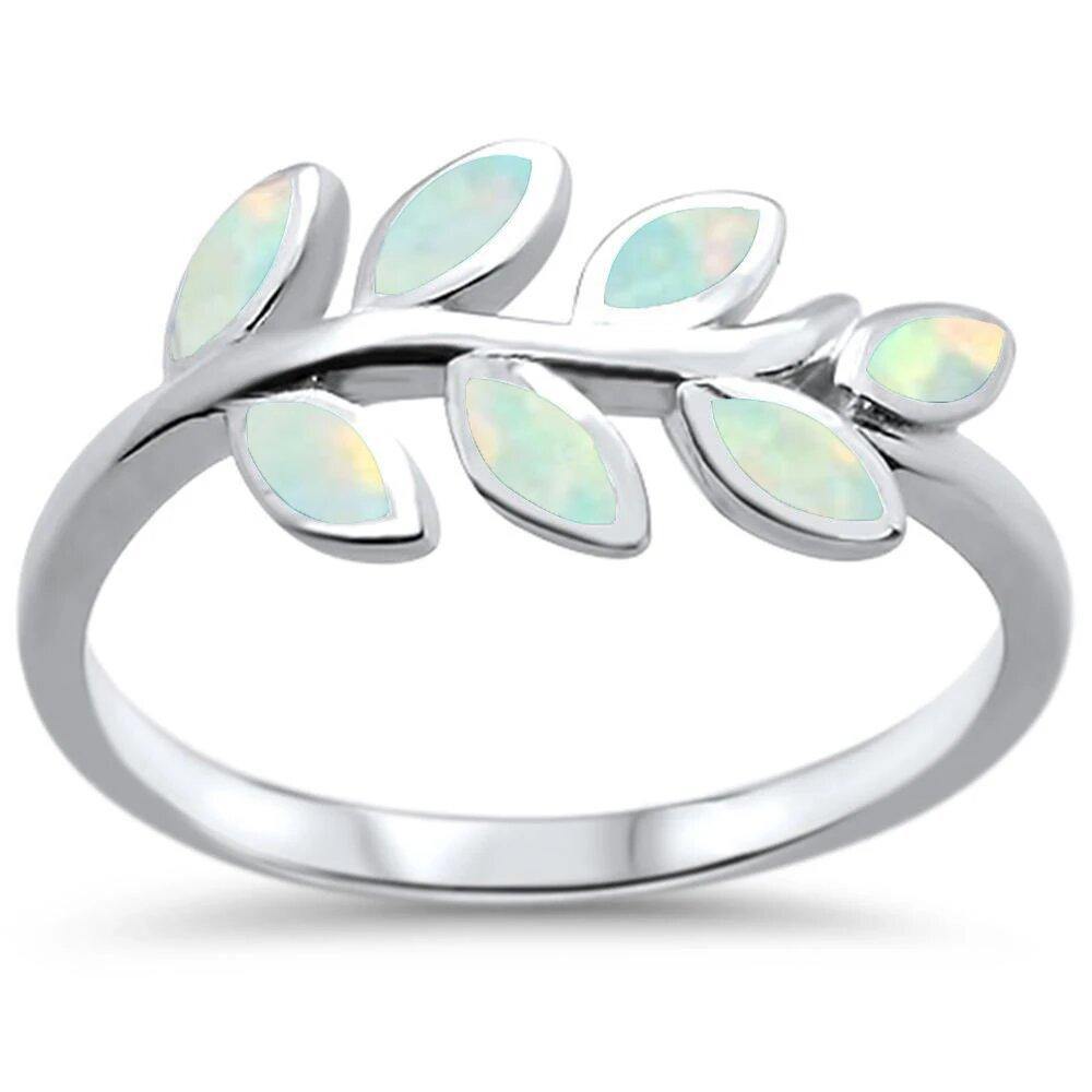 Sterling Silver White Opal Leaf Design Ring - silverdepot