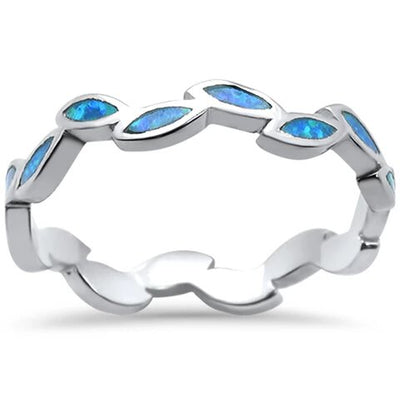 Sterling Silver Blue Opal Leaf Design Ring