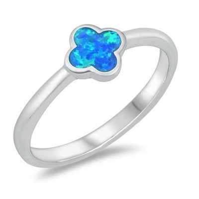 Sterling Silver Blue Opal Clover Flower Ring