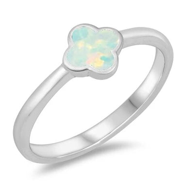 Sterling Silver White Opal Clover Flower Ring