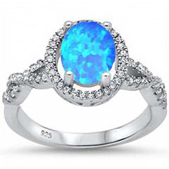 Sterling Silver Filigree Style Blue Opal and Cz Fashion Ring