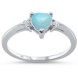 Sterling Silver Natural Larimar Heart and Cz Ring