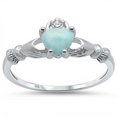 Sterling Silver Natural Larimar Claddagh Ring