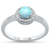 Sterling Silver Natural Round Larimar & Cz Ring