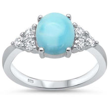 Load image into Gallery viewer, Sterling Silver Round Oval Larimar and Cubic Zirconia Ring