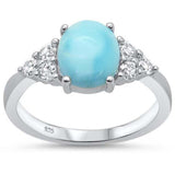 Sterling Silver Round Oval Larimar and Cubic Zirconia Ring